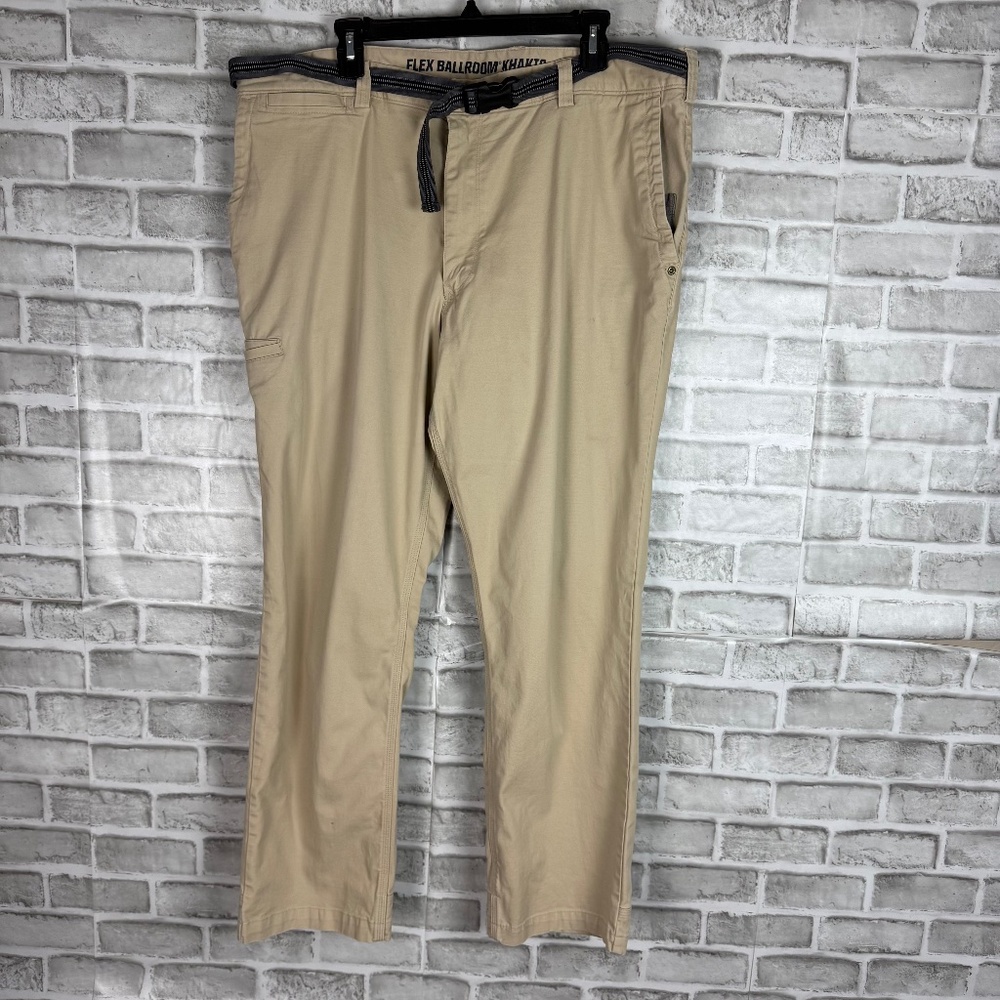 Duluth Trading Flex Ballroom Khaki Belted Outdoor Work Pants Mens 40 x 32 TRIM